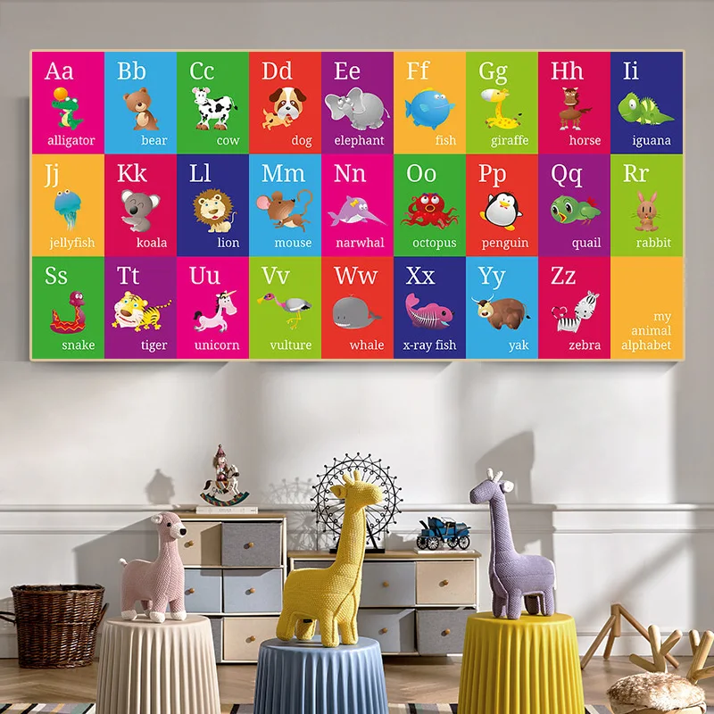 

Abc Alphabet Animal Poster Wall Art Canvas Print Painting Kids English Education Baby Early Learning Children Bedroom Art Decor