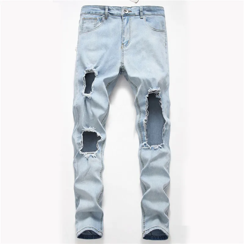 

Mens Summer Desinger Hole Jeans Solid Color Fashion Style Homme Clothing Hip Hop Streetwear Casual Apparel