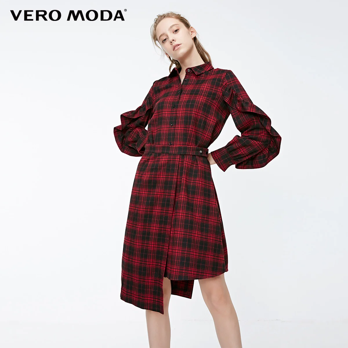 Vero Moda женское расклешенное платье в клетку с отложным воротником | 31917D508