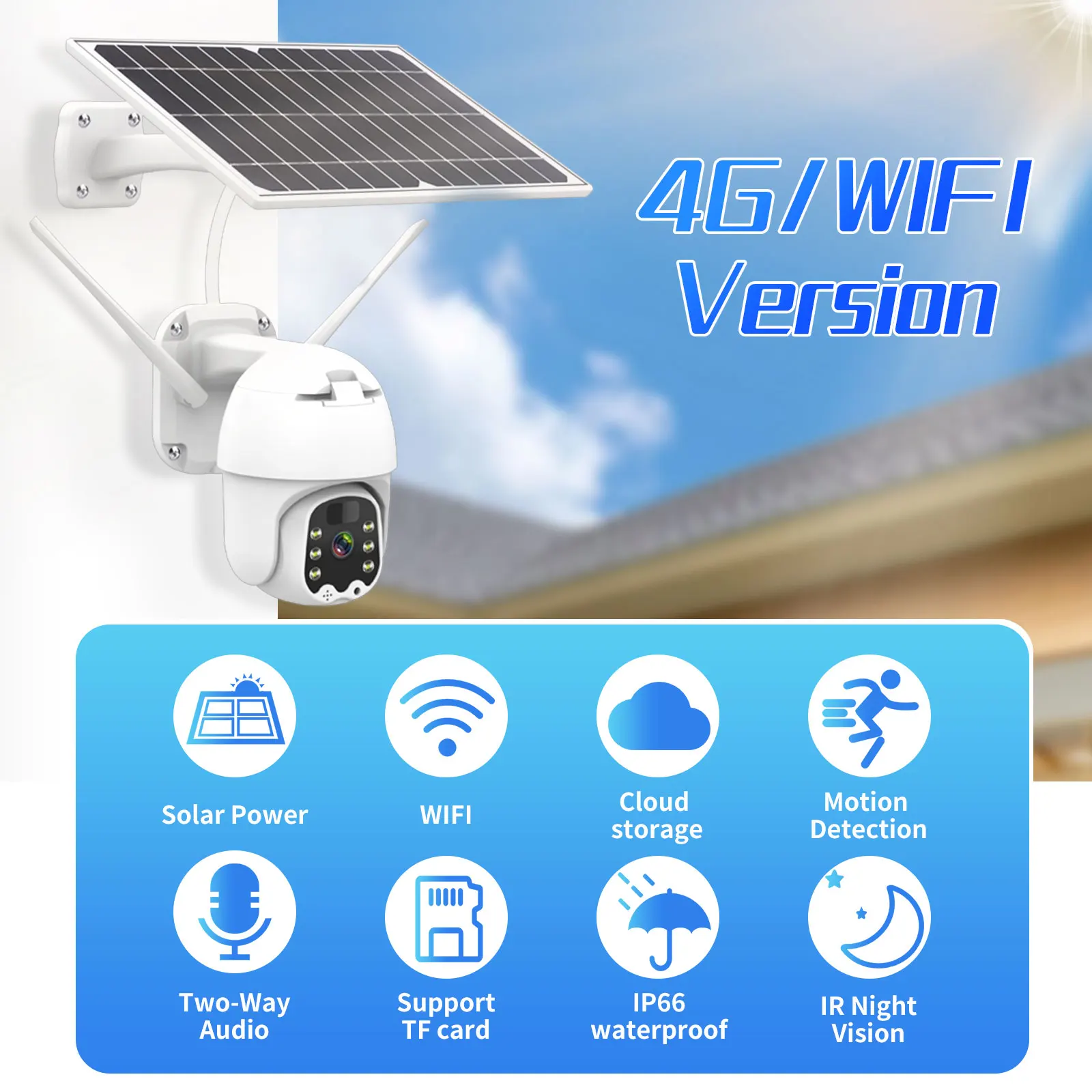 Camera 4G SIM/ WiFi  Card 1080P HD Solar Panel Outdoor Monitoring CCTV Camera Smart Home Two-way Burglar Alarm Long Standby