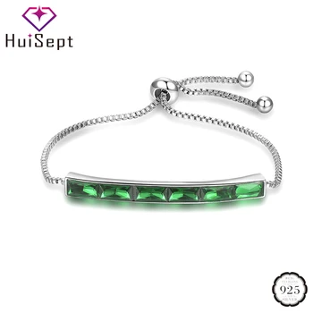 

HuiSept Fashion Bracelets 925 Silver Jewelry for Female Rectangle Shaped Emerald Gemstones Wedding Promise Party Gifts Wholesale