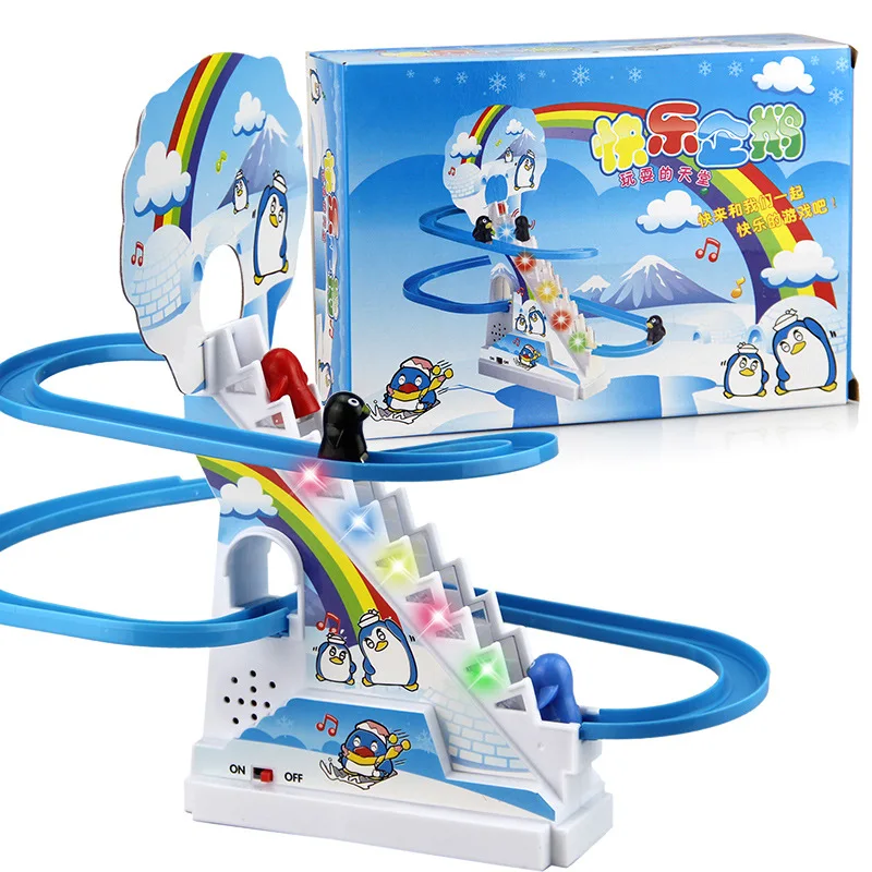 Brinquedos para Crianças Engraçado Pinguim Escalada Escadas Música Pai-filho Quebra-cabeça Slide Brinquedos Interativos Elétrico Railcar 2 Brincadeiras e piadas