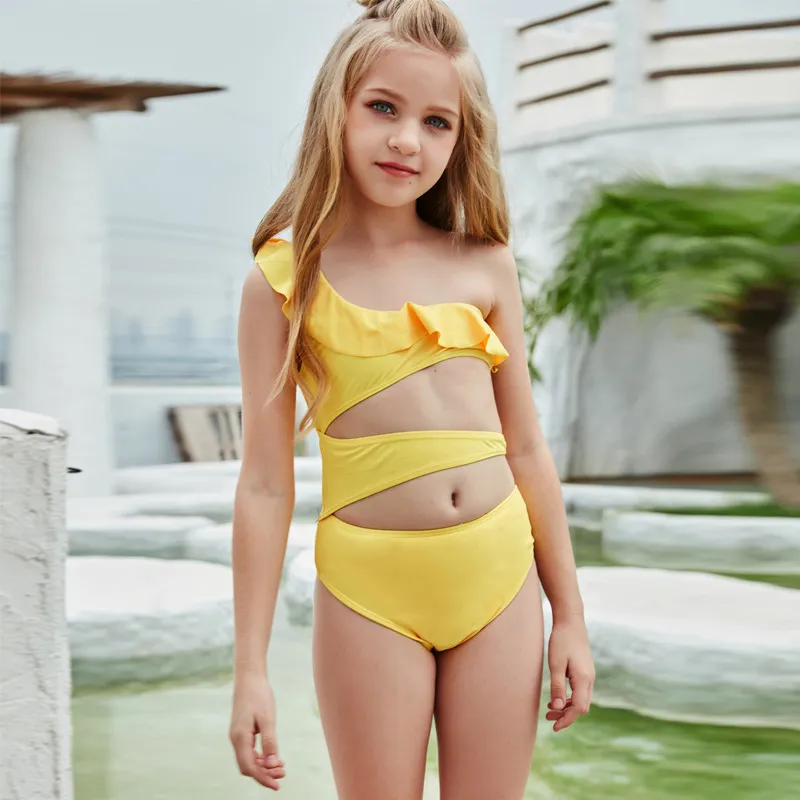 

Little Girl Swimsuit Kids Swimwear for Girls Bikini Toddler Girl Swim Cover Up Hollow Out Solid Color Lotus Leaf Beachwear