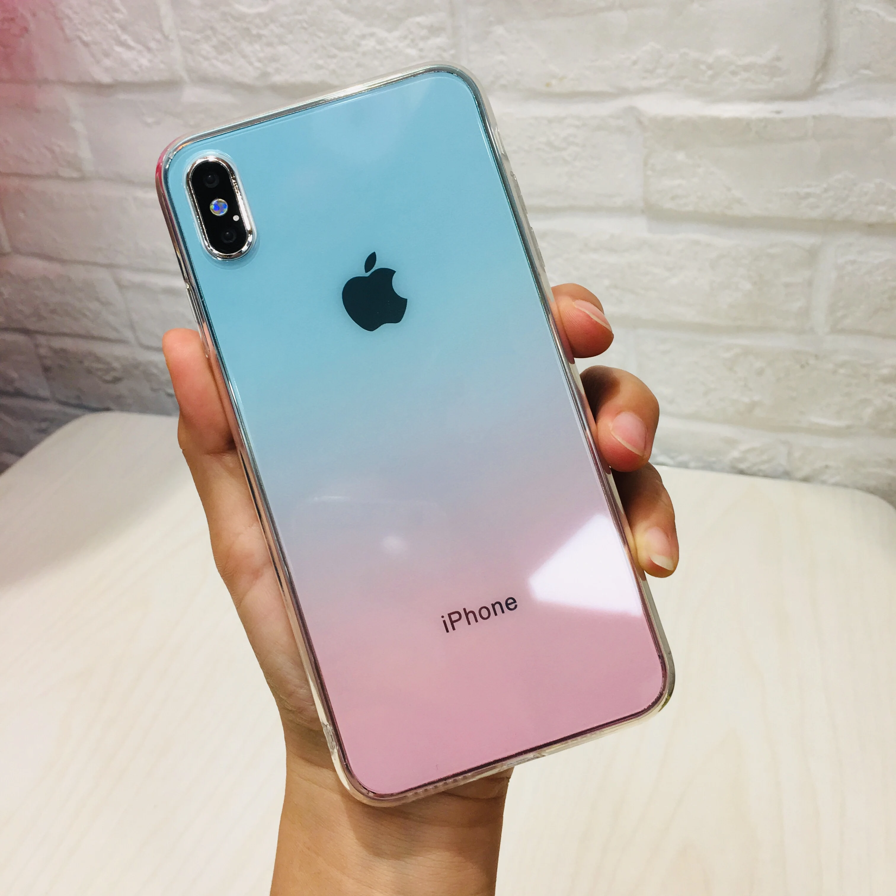 

for iPhone 11 Pro Max Glass Glass Case Xs Max X Xr 10 8 7 Plus Cover Cute Light Gradient Rainbow Color Reflective Effect Hard Back Ultra Thin Slim