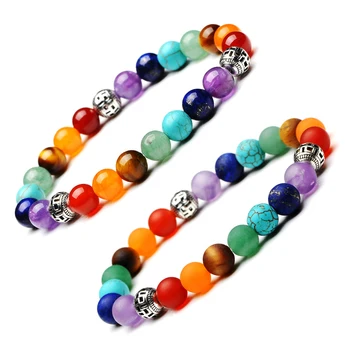 

7 Chakra Amethyst Beaded Bracelet Carnelian Turquoise Lapis Stainless Steel Handmade DIY Bracelets for Women