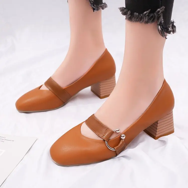 

2018 Spring New Style Shallow Mouth Single Shoes Korean-style Mary Jane Shoes Chunky-Heel Casual Shoes Grandma Shoes Students WO