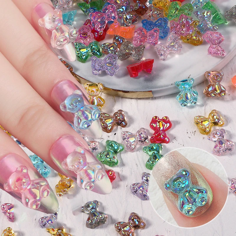 Candy Color Cute Bear Design Nail Rhinestone Mix Mini Stone 3d Charm Crystal Material Jewelry Nail Accessories Nail Decorations Rhinestones Decorations Aliexpress