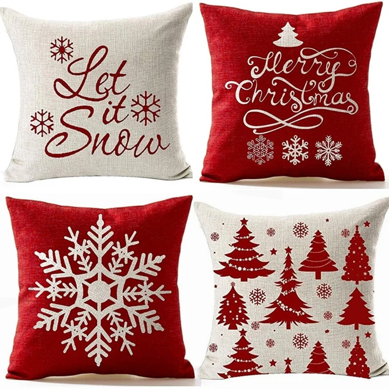 18" Merry Christmas Pillow Cases Cotton Linen Sofa Cushion Cover Home Decor CL 