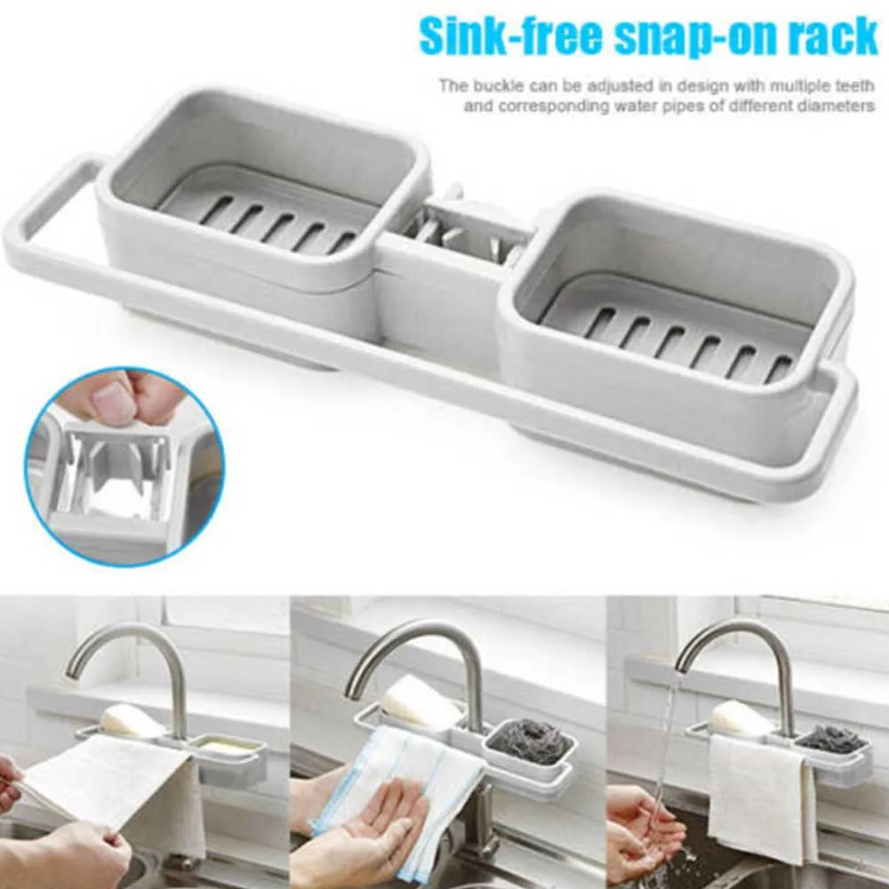 

Kitchen Faucet Storage Rack Holder Sink Basket Soap Sponges Stand