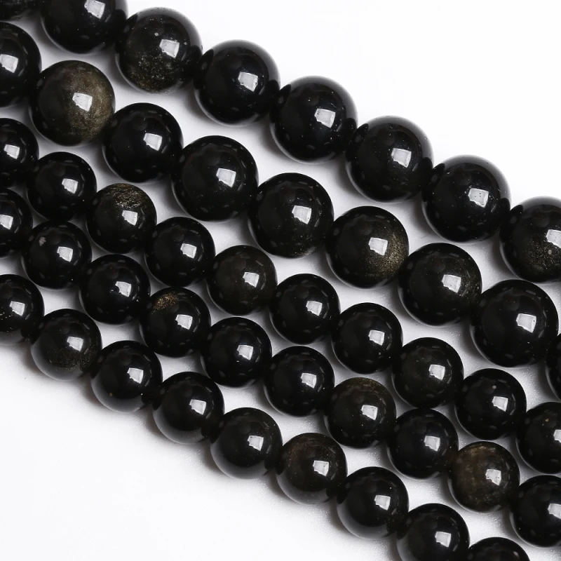 

Natural Gold Obsidian Beads Gold Black Stone Round Loose Spacer Beads For Jewelry Making DIY Bracelets Necklace 4 6 8 10 12 14mm