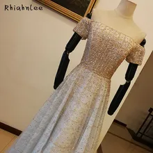 Дизайн с открытыми плечами вечерние платья короткий рукав ТРАПЕЦИЕВИДНОЕ Бисероплетение вечерних платьев кружевное роскошное торжественное платье