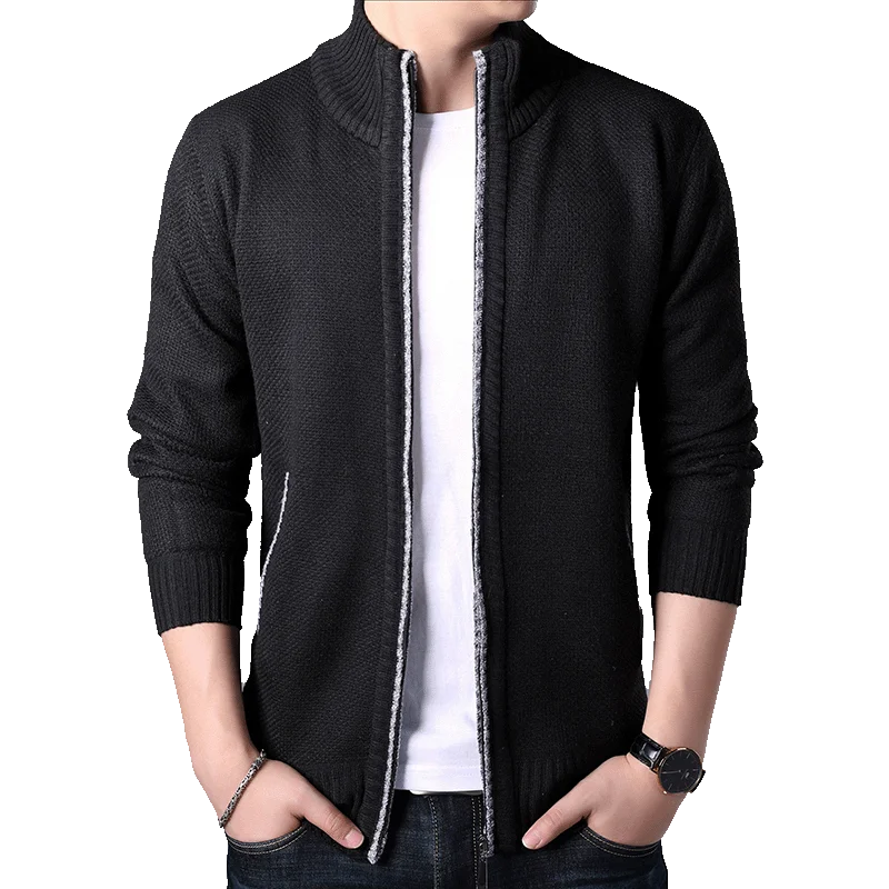 2020 Men Sweaters Autumn Winter Warm Fleece Zipper Cardigan Sweaters Man Casual Knitwear Sweatercoat Malel Stand Collar Cardigan 1