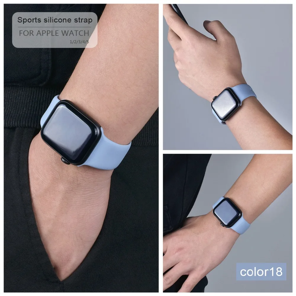 Мягкий силиконовый спортивный ремешок для Apple Watch 5 4 3 2 1 38 мм 42 мм, резиновый ремешок для часов Iwatch series 5 4 40 мм 44 мм