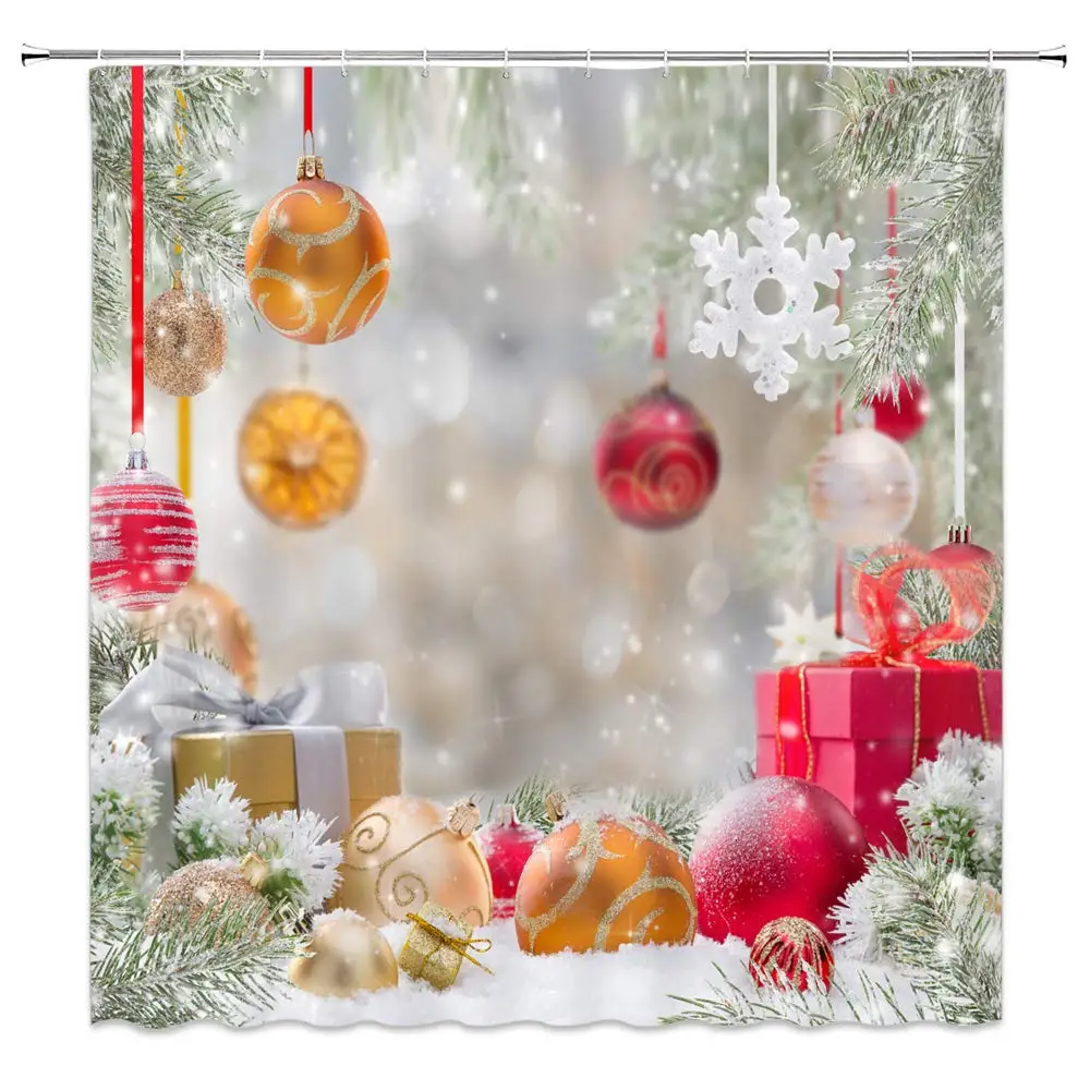 

Merry Christmas Shower Curtain Balls Decor Kids' New Year Bathroom Decor