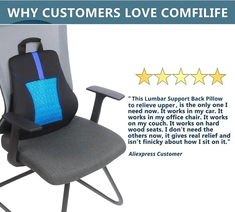 Lumbar Support Back Pillow for Office Chair / Car, Memory Foam