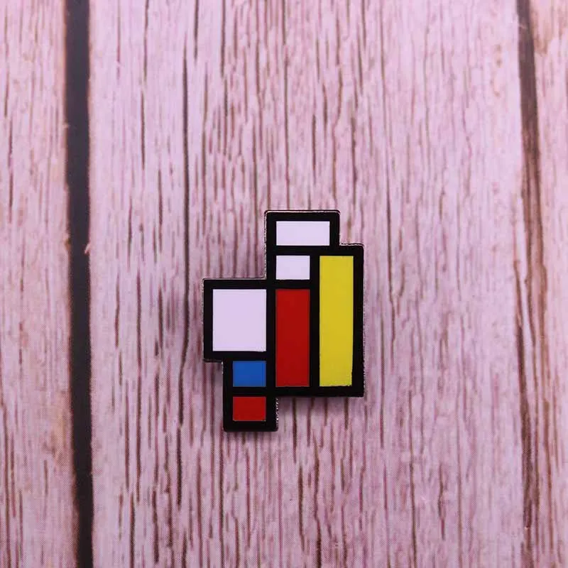 Mondrian art брошь геометрический абстрактный бейдж с рисунком подлинные кирпичи булавка простая современная рубашка куртки Декор