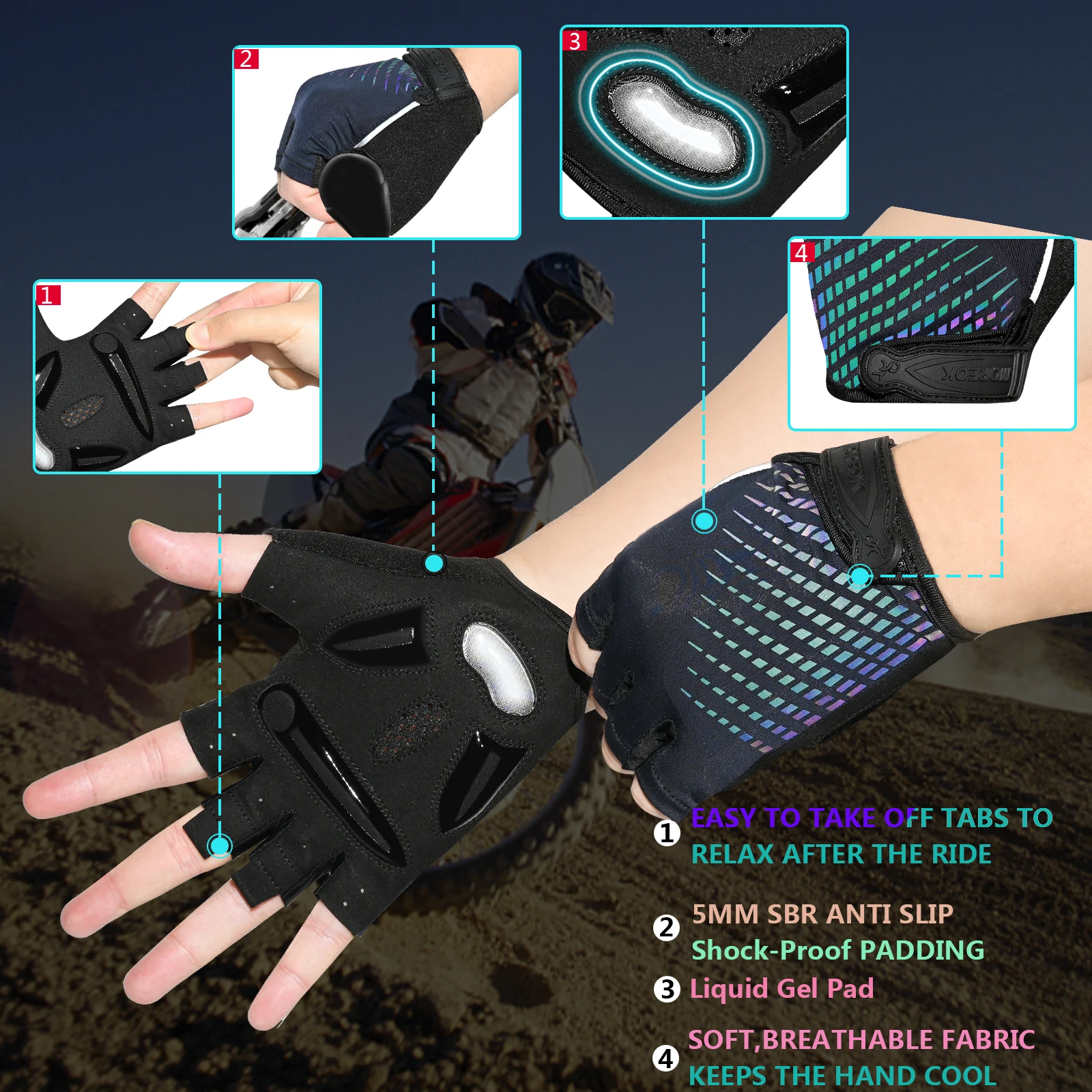 Sports Half Finger Gloves Cycling Gloves Sport Gloves MOREOK Cycling Gloves Half Finger 5MM Gel Bike Gloves Antislip Bicycle Shockproof Outdoor MTB Biking Men Women