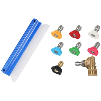 

1x 12 Inch Silicone Car Window Clean Squeegee Car Wash Dry Water Blade St & 1set Power Pressure Washer Spray Nozzle Tips