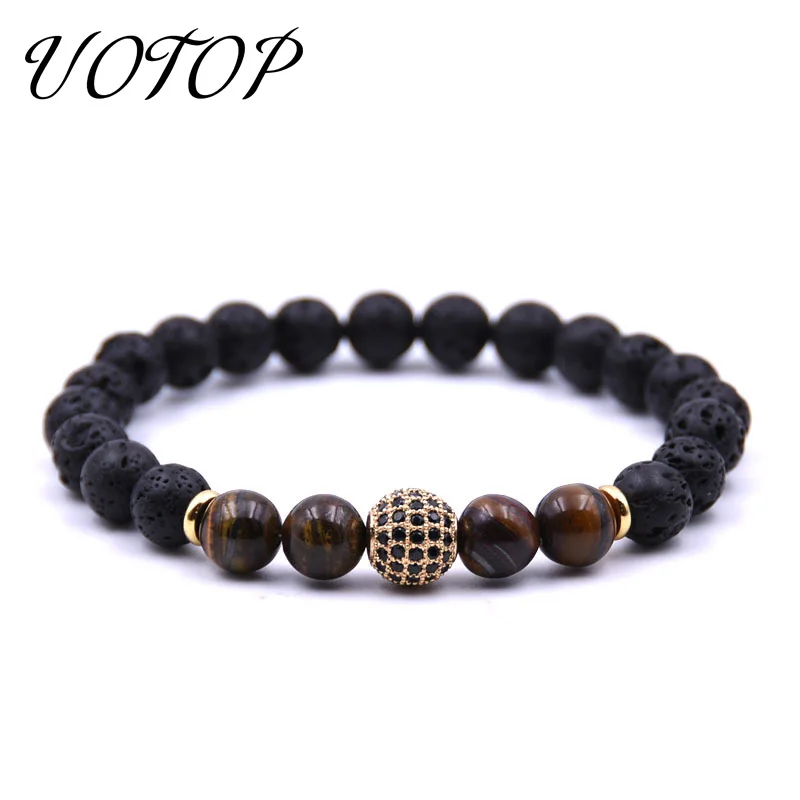 

UOTOP 2019 Mirco Pave CZ Leopard Head Bead Bracelet Charm Women Men Elastic Chain Natural Stone Tiger Eye Lava Bracelets Jewelry