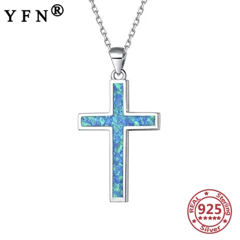 شراءYFN 925 الاسترليني قلادة فضية الصليب خلق أوبال الفضة سلسلة المرأة 925 المرأة مجوهرات 925 الفضة سلسلة هدية عيد الحب