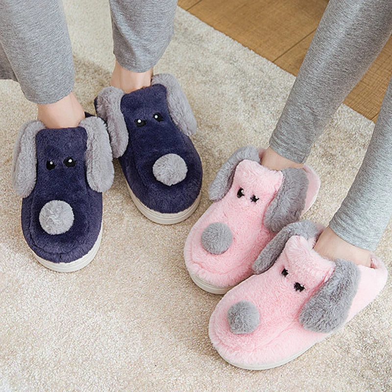 

Cartoon Dog Women Winter Warm Fur Slippers Memory Foam Women Boys Girls Cotton House Shoes Home Indoor Bedroom Slippers