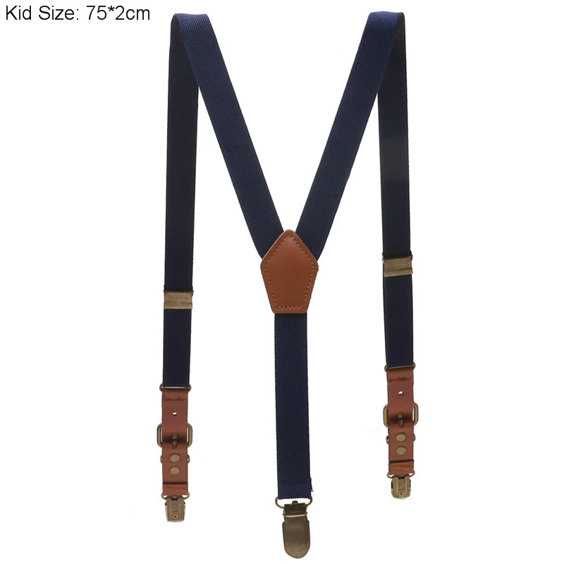 Kid Navy Parent-Child Style Soild Color Children/Adult Belt Baby Boys Girls Adjustable Suspenders 3 Clip-on Y-back Braces Elastic - Цвет: Kid Navy