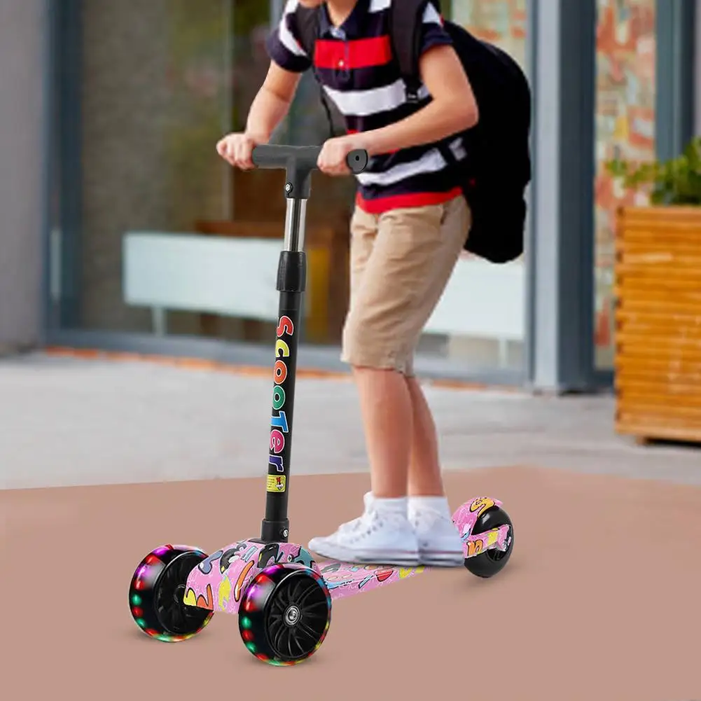 Children's Kick Scooter 3 Wheels Folding Foot Scooters LED Shine Balance Bike Adjustable Height Skateboard Kick Scooter For Kids