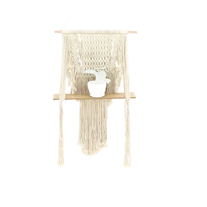 

Macrame Woven Tapestry Wall Hanging Shelf Hanging Planter Basket Wall Handmade Plant Hanger Pot Party Wedding Home Decoration MS