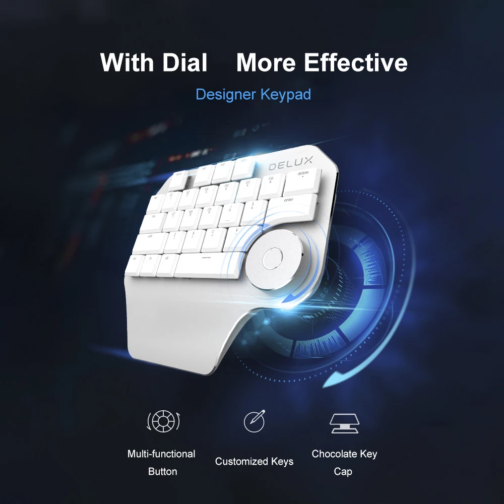 Delux T11 Designer Single One-Hand Ergonomic Keyboard Mouse Combo Gaming Keyboard Home Office Keypad with Knob For Laptop PC computer keyboard computer peripheral