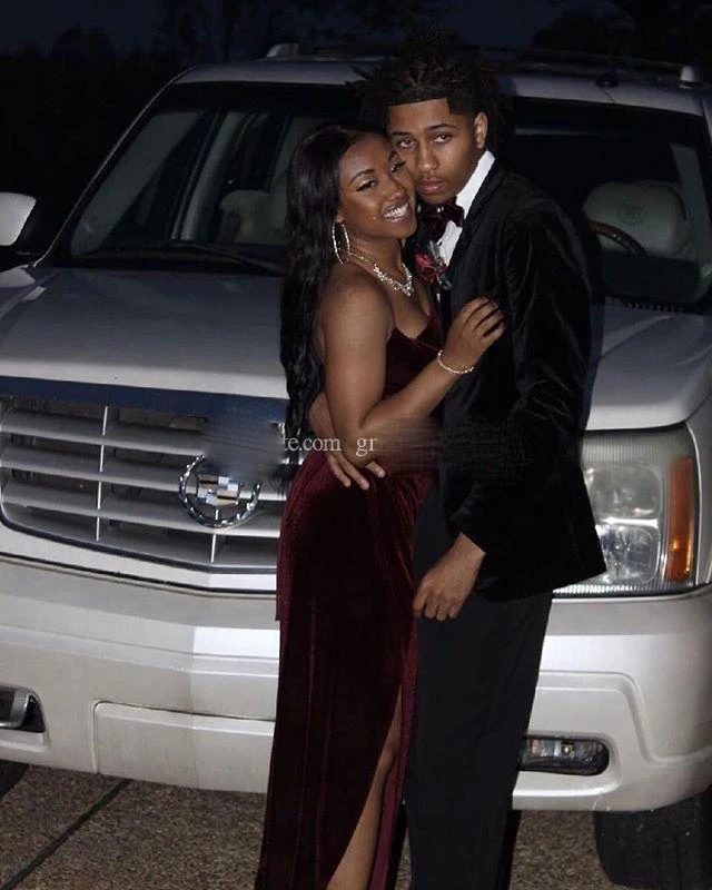 

Burgundy Velvet Prom Dresses Floor Length High Leg Slit Sexy Night Paty Dresses Cockatil Gowns Long