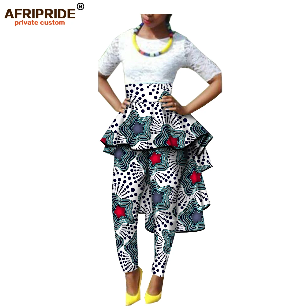 Осенние женские африканские брюки AFRIPRIDE, Индивидуальные Женские повседневные брюки длиной до щиколотки с оборками, батик, хлопок, A722110 - Цвет: 341X-12