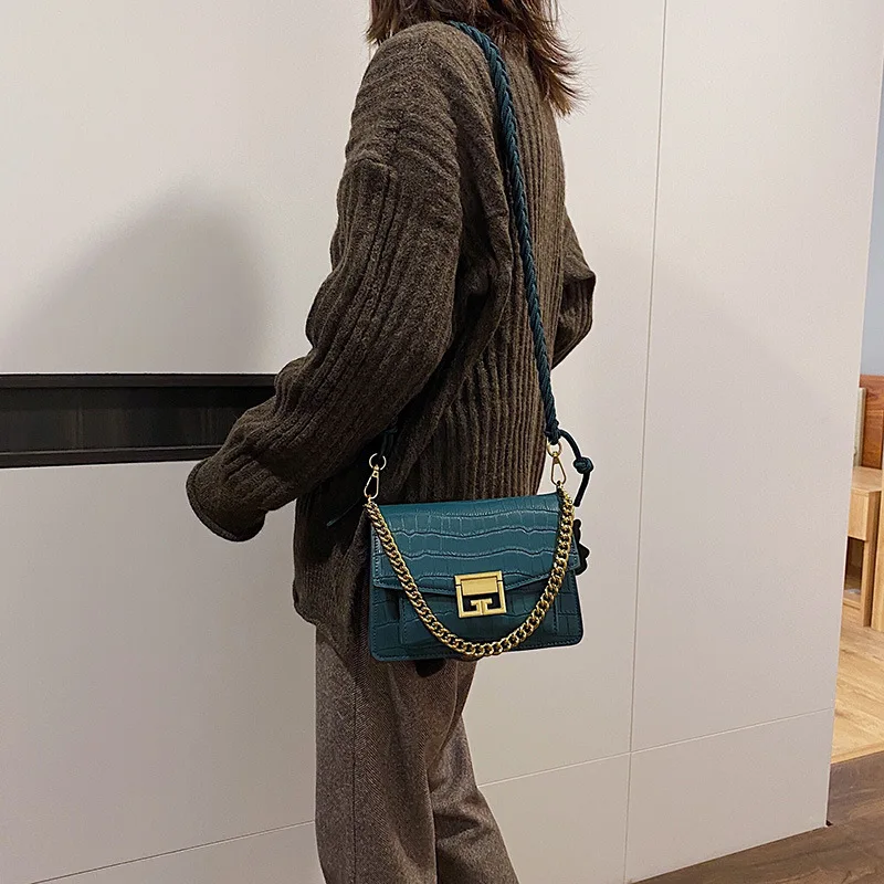 

Trapezoid Women's Versatile Shoulder 2019 New Style Hemp Rope Fashion Western Style Shoulder Bag Textured Chain Handbag Square S