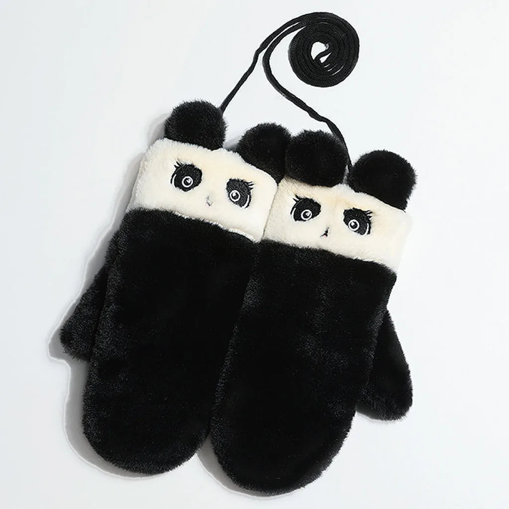 Женские зимние милые Мультяшные перчатки, плюшевые варежки, мягкие теплые утолщенные перчатки