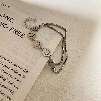 

Smiley Bracelet Face Bracelets Simple Bangles Ladies Round Jewellery Party Couple Trendy Silver Color Stainless Hip Hop Pulseras