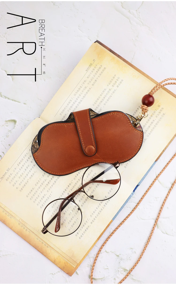Echtes Leder Lesebrille Tasche Handgemachte Marke Design Sonnenbrille Pouch Tragbare Brillen Display Box Lagerung Gläser Fall – Detail 6