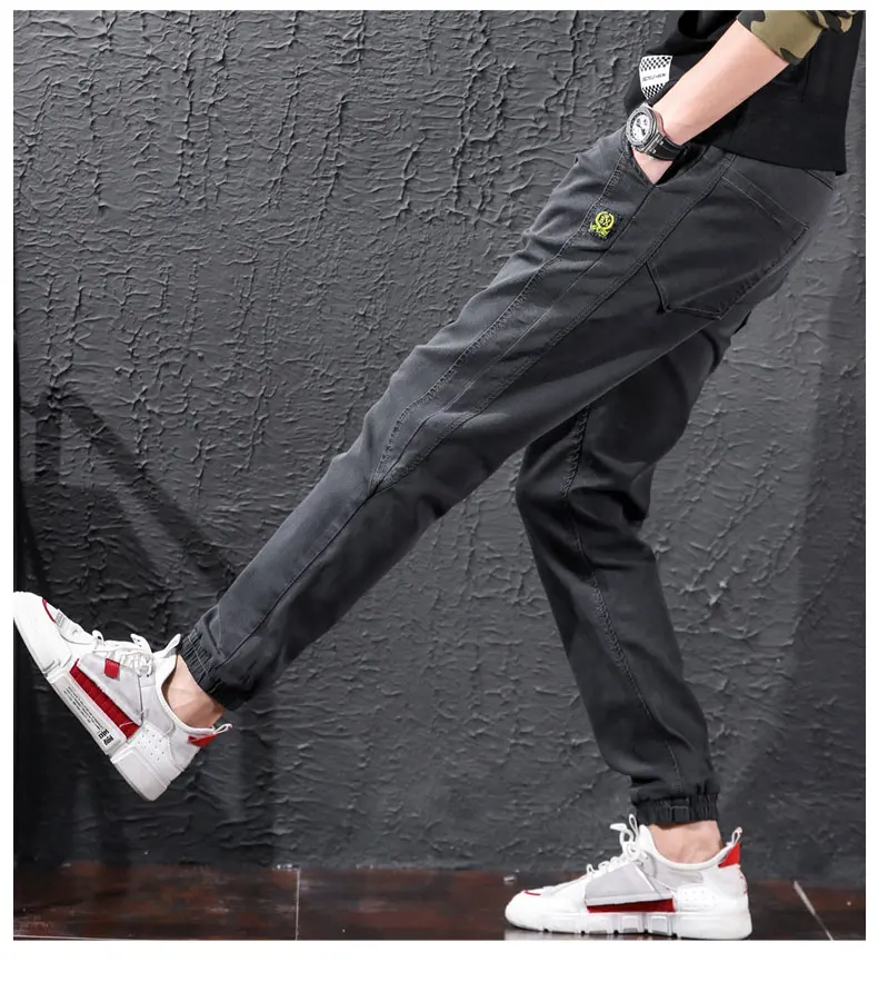 Conical men's jeans classic beam foot brand harem pants stretch straight blue black gray wide pants streetwear youth jeans