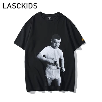 

LASCKIDS Printed T shirt Casual Short Sleeve Summer Men Tops Tees Hip Hop Streetwear White Black Men's T shirts KU8045