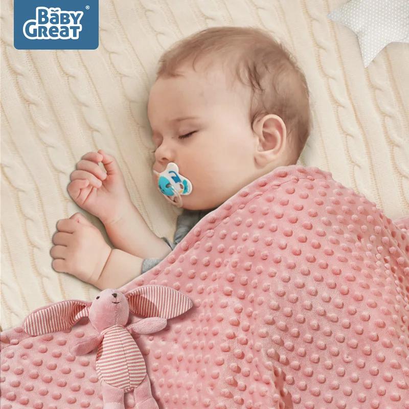 BABYGREAT детское плюшевое одеяло Двухслойное 3D Минки в горошек пеленка для