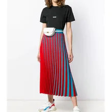 AEL хит цвет Шерстяная Смесь Лоскутная трикотажная Женская плиссированная юбка эластичная талия длинная юбка осень зима