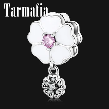 

Real 925 Sterling Silver White Enamel Flower Beads Clips Charm fit Original Reflecxion Pendant Watch Bracelets for Women Jewelry