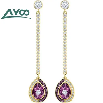 

AYOO High Quality SWA Classic Simple Water Drop Crystal Lady Long Earrings