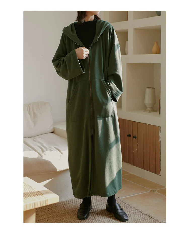 SuperAen Hooded Long Women Sweatshirts Autumn and Winter Korean Style Hoody Cotton Ladies Sweatshirts Zipper Women Clothes
