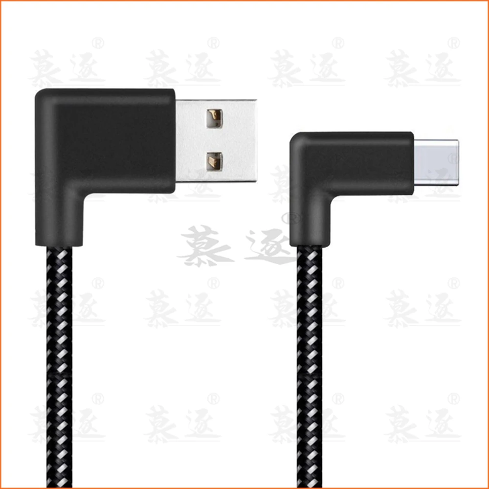USB2.0 to Type-C Micro usb Cable 90 Degree Connector Type-C Fast Charging Data Cable for All Type C Device Nylon Braided