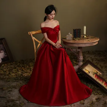 

Sexy Red Evening Dresses V Neck Backless Satin Prom Dresses Long Elegant Evening Gown Robe De Soiree