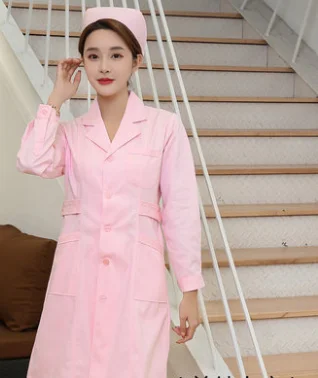 Pink long sleeves Медицинская Одежда Женская медицинская одежда лабораторное пальто белое пальто Одежда для доктора лето и весна - Цвет: Pink long sleeves