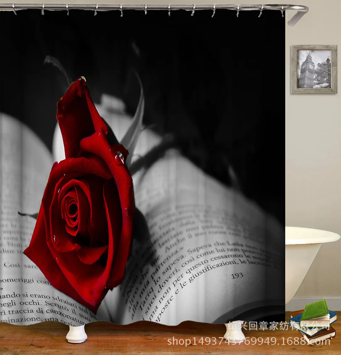 Bamboo Flower Stacked Stone Water Reflection Series Digital Printing Shower Curtain Waterproof Mould Proof Pure tong kou yan Gra