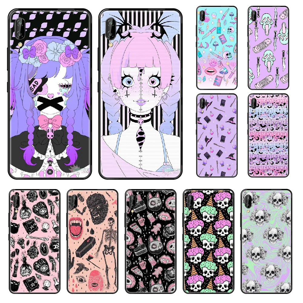 Girly Pastel Witch Goth чехол для телефона Huawei Honor Mate 5 6 7 8 9 10 20 A C X Lite Черный 3D hoesjes tpu