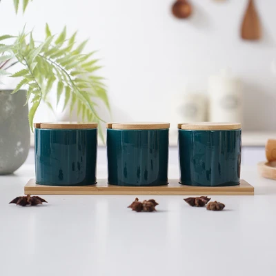 Для баночек со 3 шт./компл. Bamboo Деревянный Поднос Китайская керамика соль перец приправа Пособия по кулинарии Кухня инструмент - Цвет: 6
