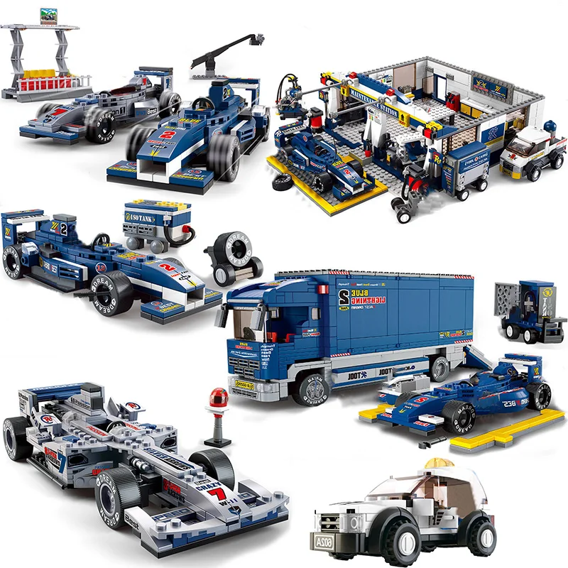 196Pcs Champions Formula One Team F1 Car Building Blocks Set Bricks Blue Toy Kid