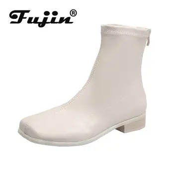 

Fujin 2020 Women's Short Boots New Autumn Winter Square Toe Breathable Thick Bottom Square Heel Causal Women Fashion Ankle Boots